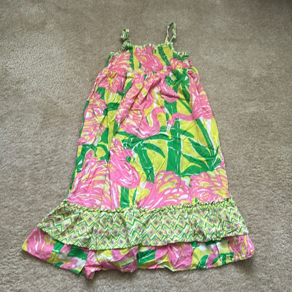 Lilly Pulitzer Target 20th Anniversary Smocked Flamingo Dress Ruffle Hem EUC